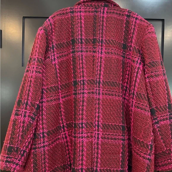 ❤️ELOQUII BOLD PINK, RED & BLACK DOUBLE BREASTED TWILL BLAZER - Picture 6 of 6